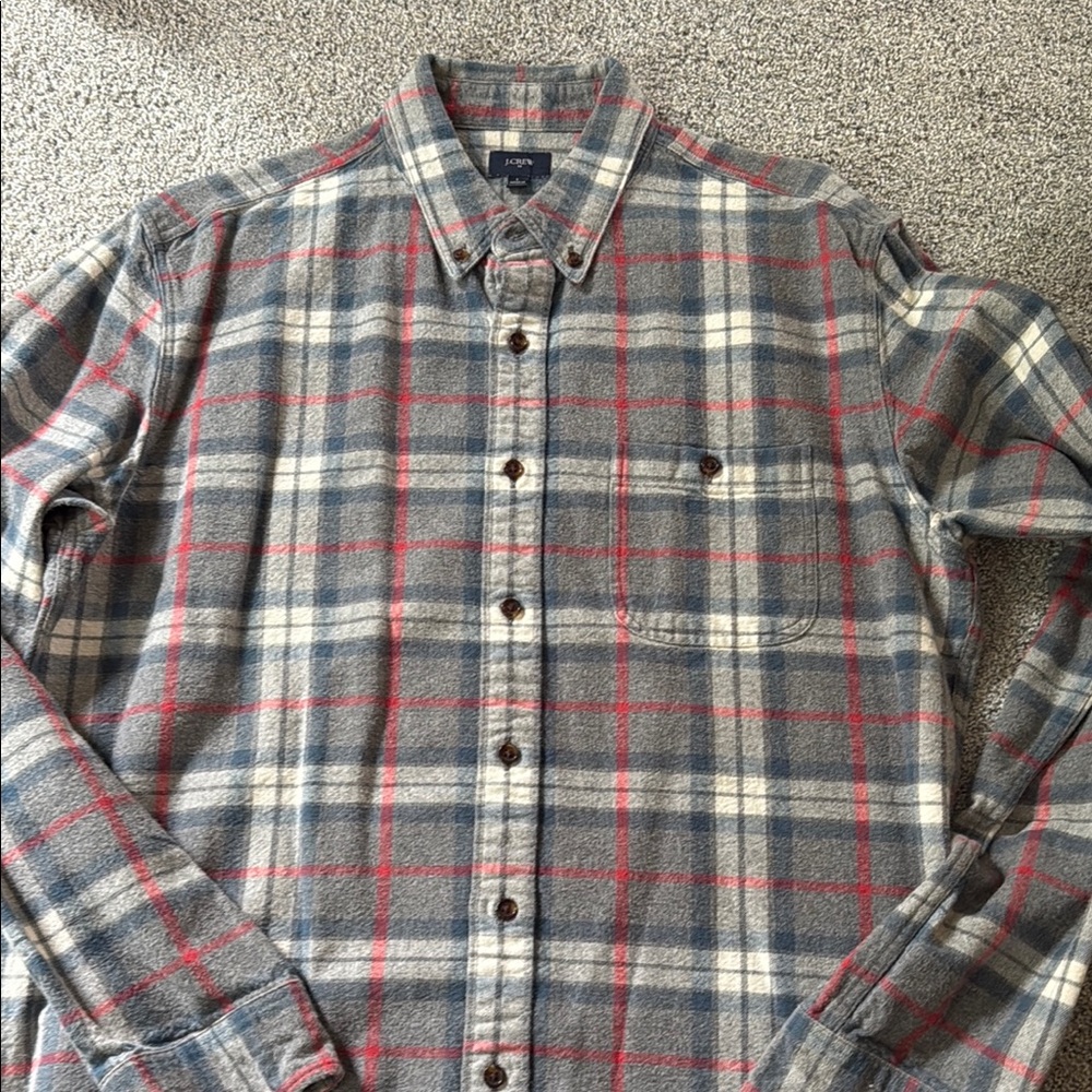 J Crew Men's Plaid Shirt - Blue and Red